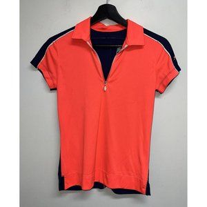 Slazenger Womens Golf Polo Shirt Size XS Coral Navy Blue 1/4 Zip Short Sleeve